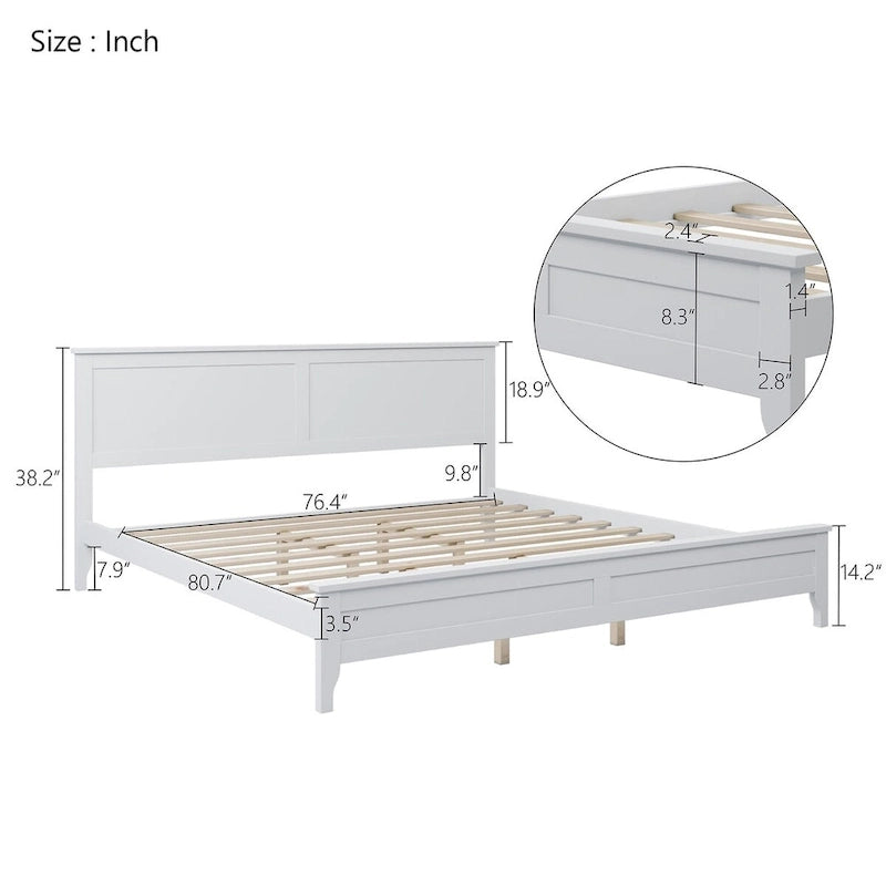 Modern Solid Wood King Platform Bed, Elegant and Durable