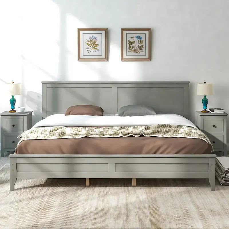 Modern Solid Wood King Platform Bed, Elegant and Durable