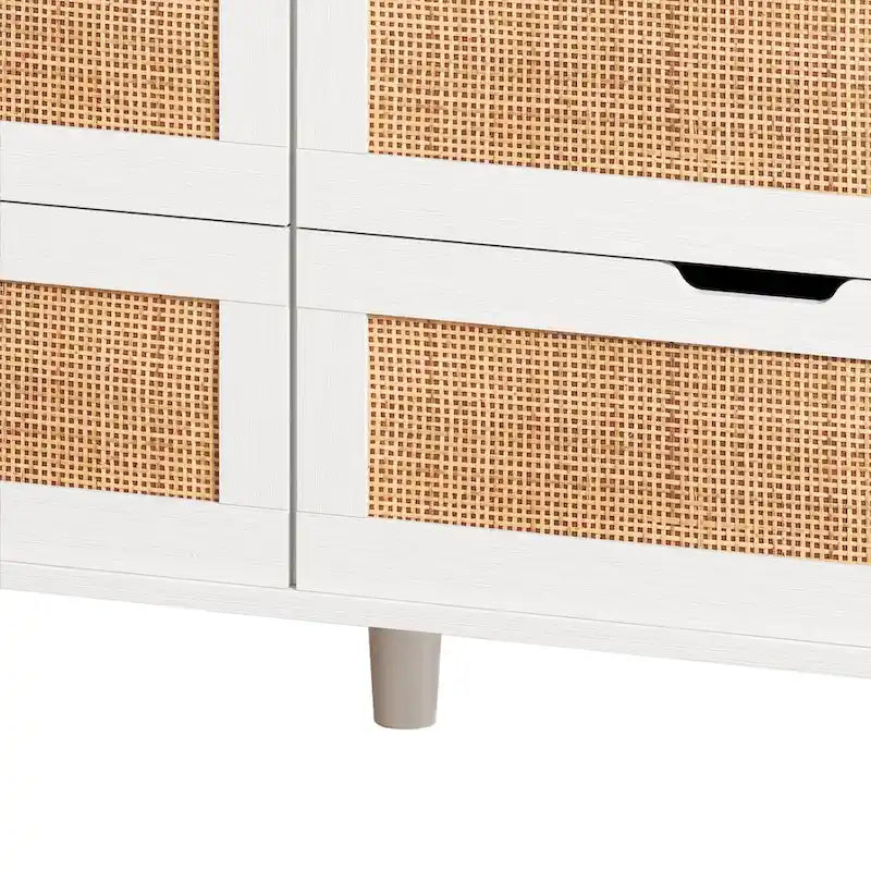 White Rattan Drawer Storage Cabinet with LED Lights and Power Outlet, Great for Bedroom and Living Room, 43.31  Size