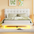 Queen Size Velvet Platform Bed with LED Frame, Thick & Soft Fabric and Button-tufted Design Headboard