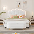 2-Pieces Bedroom Sets Full/Twin Size Flower-Shaped Upholstered LED Platform Bed with Storage Ottoman-Sherpa Fabric
