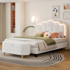 2-Pieces Bedroom Sets Full/Twin Size Flower-Shaped Upholstered LED Platform Bed with Storage Ottoman-Sherpa Fabric