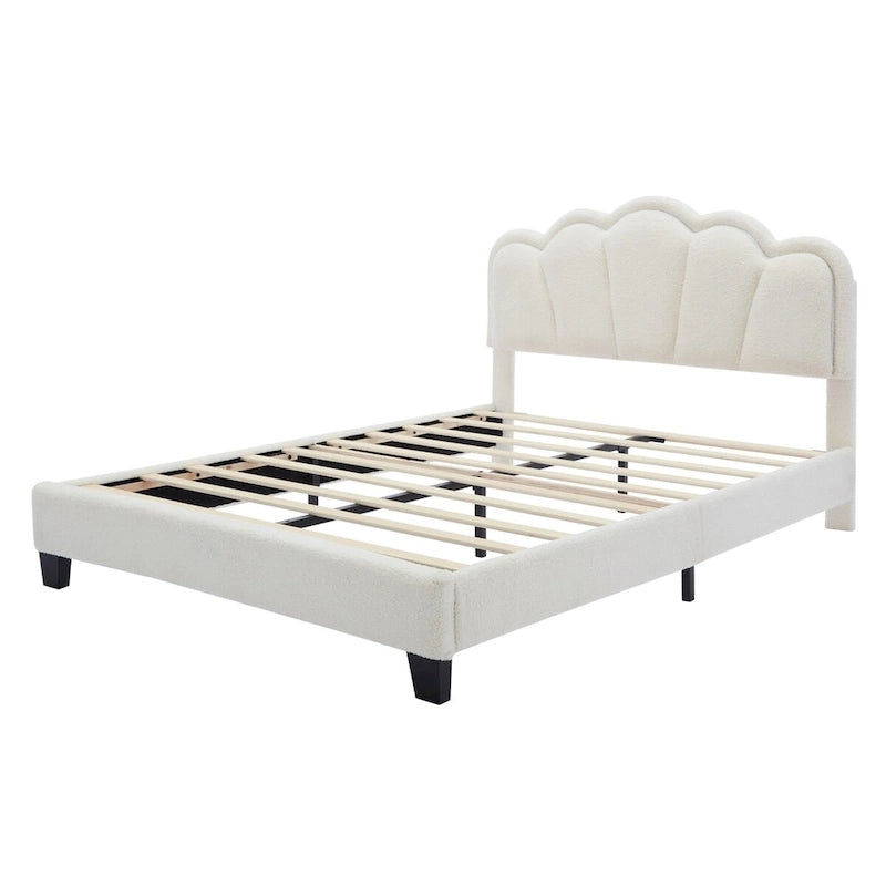 2-Pieces Bedroom Sets Full/Twin Size Flower-Shaped Upholstered LED Platform Bed with Storage Ottoman-Sherpa Fabric