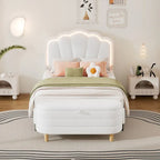 2-Pieces Bedroom Sets Full/Twin Size Flower-Shaped Upholstered LED Platform Bed with Storage Ottoman-Sherpa Fabric