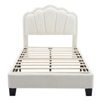 2-Pieces Bedroom Sets Full/Twin Size Flower-Shaped Upholstered LED Platform Bed with Storage Ottoman-Sherpa Fabric