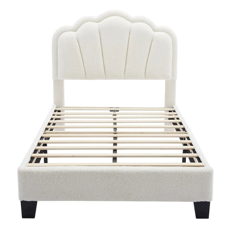 2-Pieces Bedroom Sets Full/Twin Size Flower-Shaped Upholstered LED Platform Bed with Storage Ottoman-Sherpa Fabric