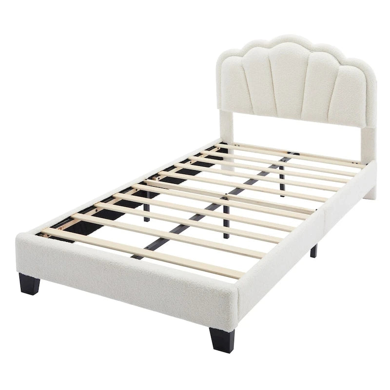 2-Pieces Bedroom Sets Full/Twin Size Flower-Shaped Upholstered LED Platform Bed with Storage Ottoman-Sherpa Fabric