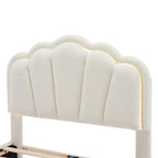 2-Pieces Bedroom Sets Full/Twin Size Flower-Shaped Upholstered LED Platform Bed with Storage Ottoman-Sherpa Fabric