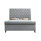 Magnolia Queen Size Bed, Tufted Upholstered Rolled Top Headboard, Gray