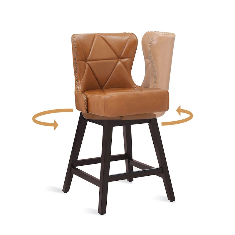 LUE BONA 26 in. Mid-Century Modern Swivel Bar Stools Faux Leather and Linen Counter Stools with Wood FrameSet of 3