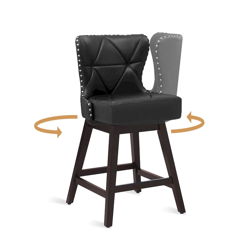 LUE BONA 26 in. Mid-Century Modern Swivel Bar Stools Faux Leather and Linen Counter Stools with Wood FrameSet of 3