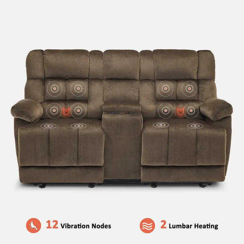 MCombo Power Loveseat Recliner with Console, Vibration and Heat, USB Charge Ports RS6234