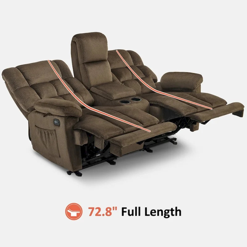 MCombo Power Loveseat Recliner with Console, Vibration and Heat, USB Charge Ports RS6234