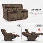 MCombo Power Loveseat Recliner with Console, Vibration and Heat, USB Charge Ports RS6234