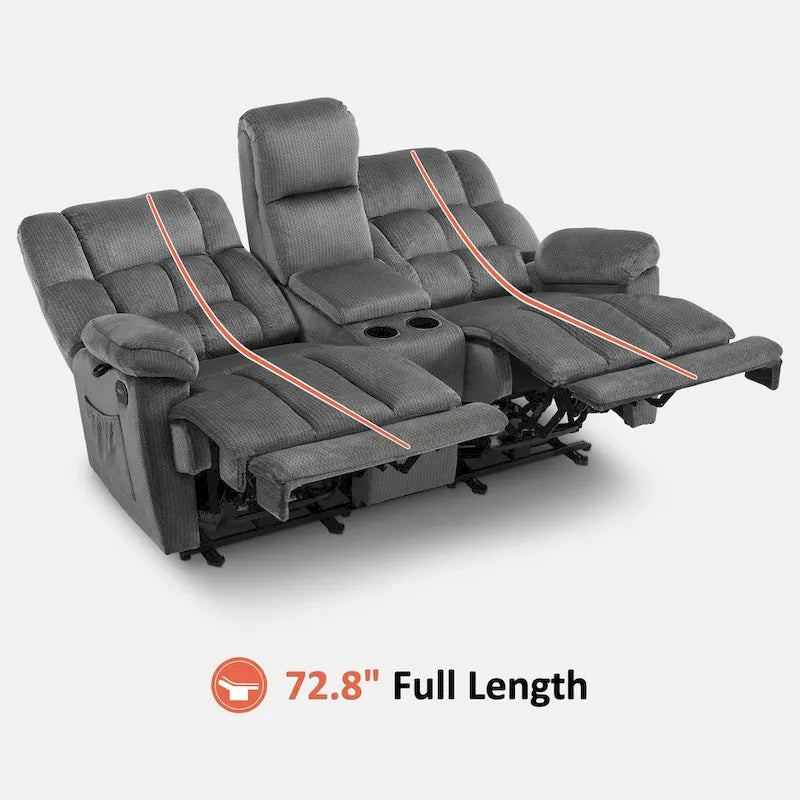 MCombo Power Loveseat Recliner with Console, Vibration and Heat, USB Charge Ports RS6234