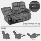 MCombo Power Loveseat Recliner with Console, Vibration and Heat, USB Charge Ports RS6234