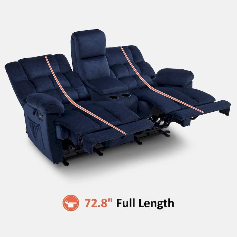 MCombo Power Loveseat Recliner with Console, Vibration and Heat, USB Charge Ports RS6234
