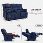 MCombo Power Loveseat Recliner with Console, Vibration and Heat, USB Charge Ports RS6234