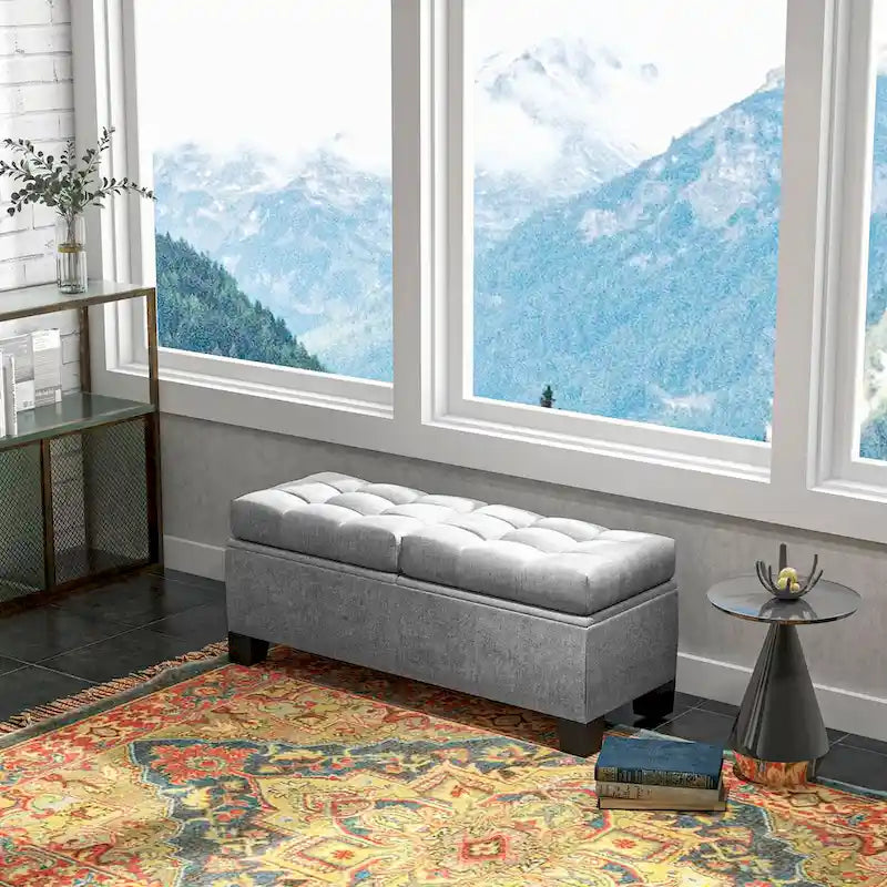 Button Tufted Storage Bench with Safety Hinges