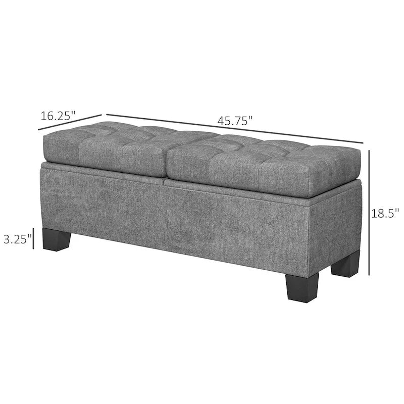 Button Tufted Storage Bench with Safety Hinges