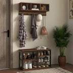2-in-1 Hall Tree Shoe Bench Set with Coat Rack5-Hook