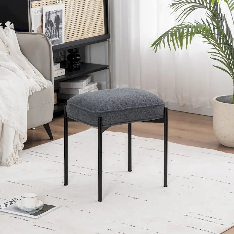 Single Rectangle Ottoman Tufted Lamb Fleece Foot Stool