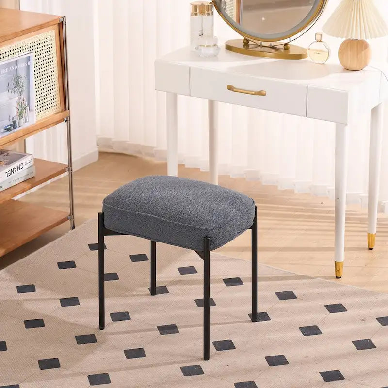 Single Rectangle Ottoman Tufted Lamb Fleece Foot Stool