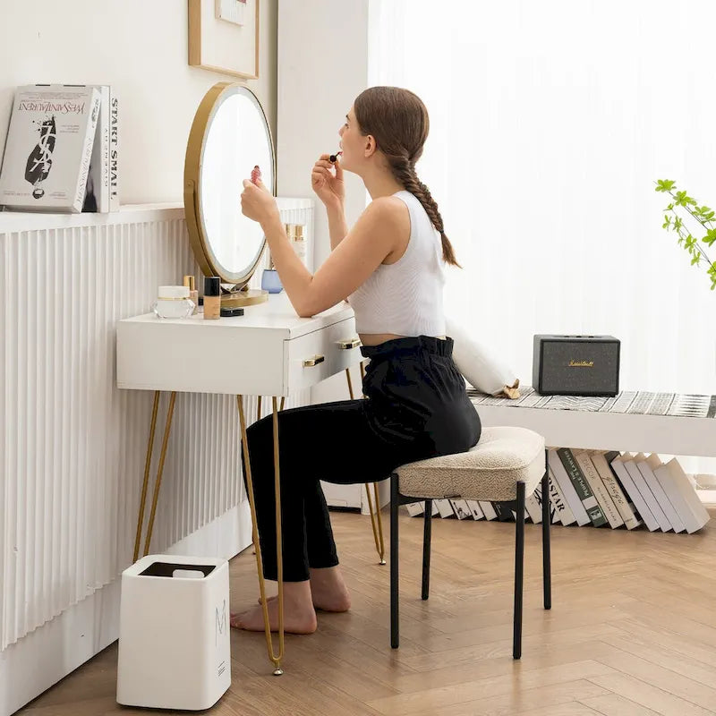 Single Rectangle Ottoman Tufted Lamb Fleece Foot Stool