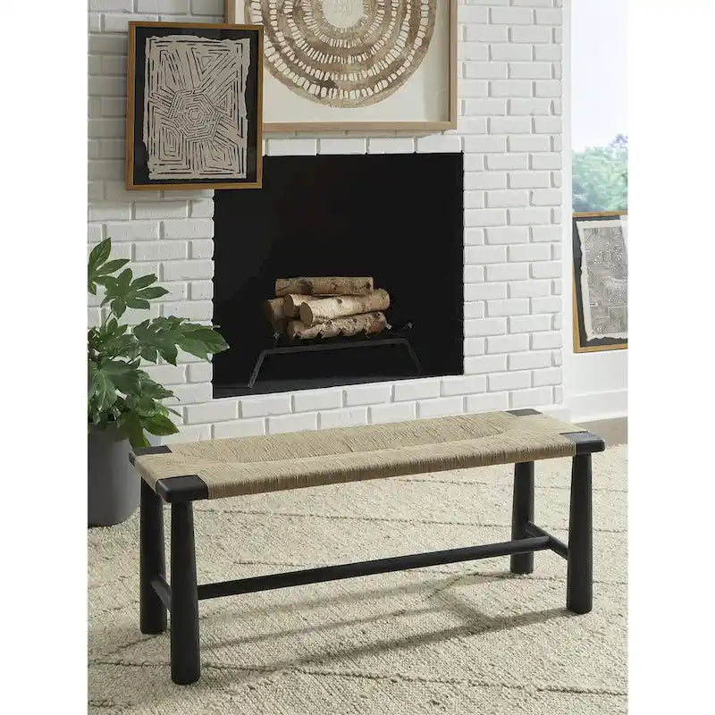 Signature Design by Ashley Acerman Black/Natural Accent Bench - 48.13  W x 16.13  D x 18  H