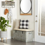 Metal Galvanized Storage Bench with Cream Burlap Top and Black Latches - Gray - Roche River Decor
