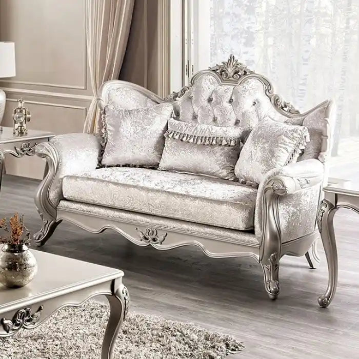 Furniture of America Clarissa Traditional 2-Seater Loveseat with Button Tufted Back and Accent Pillow