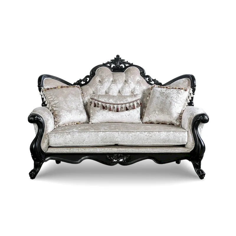 Furniture of America Clarissa Traditional 2-Seater Loveseat with Button Tufted Back and Accent Pillow