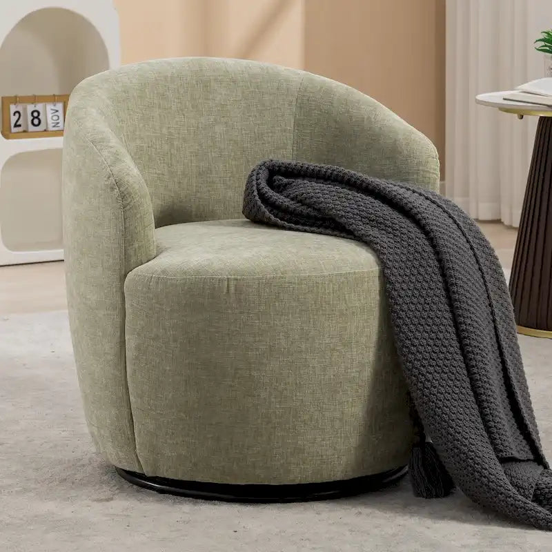 Chenille Fabric Swivel Accent Armchair Barrel Chair With Black Powder Coating Metal Ring