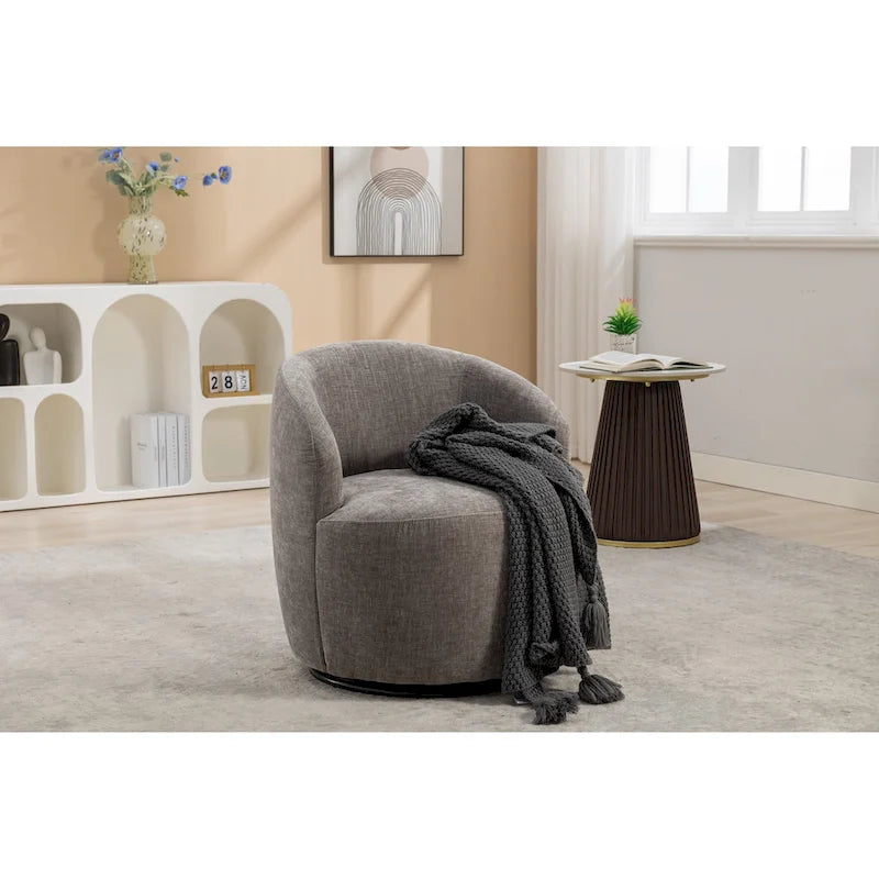 Chenille Fabric Swivel Accent Armchair Barrel Chair With Black Powder Coating Metal Ring