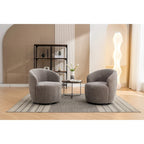 Chenille Fabric Swivel Accent Armchair Barrel Chair With Black Powder Coating Metal Ring