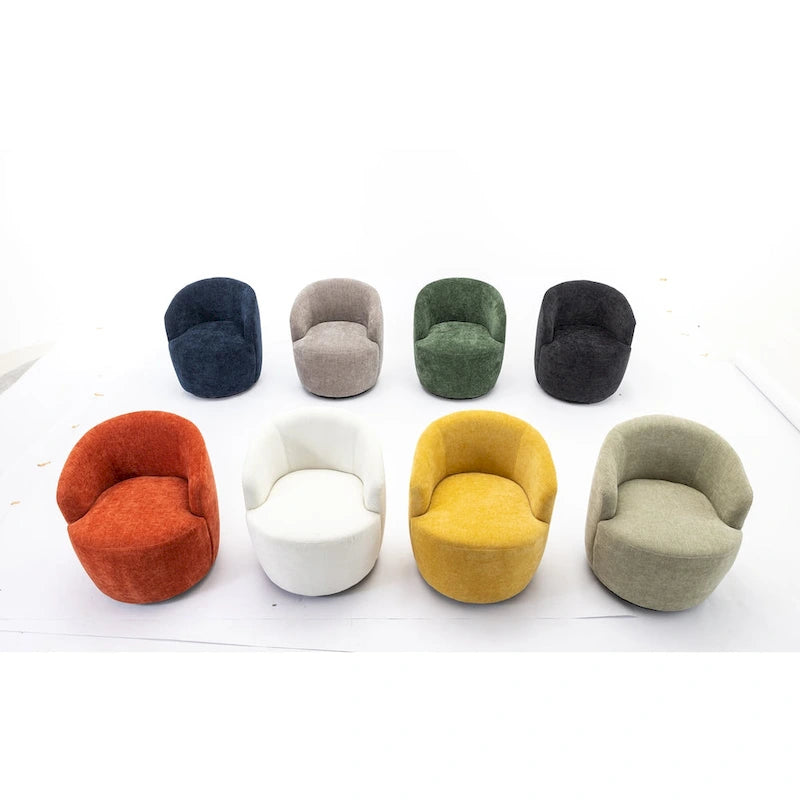 Chenille Fabric Swivel Accent Armchair Barrel Chair With Black Powder Coating Metal Ring