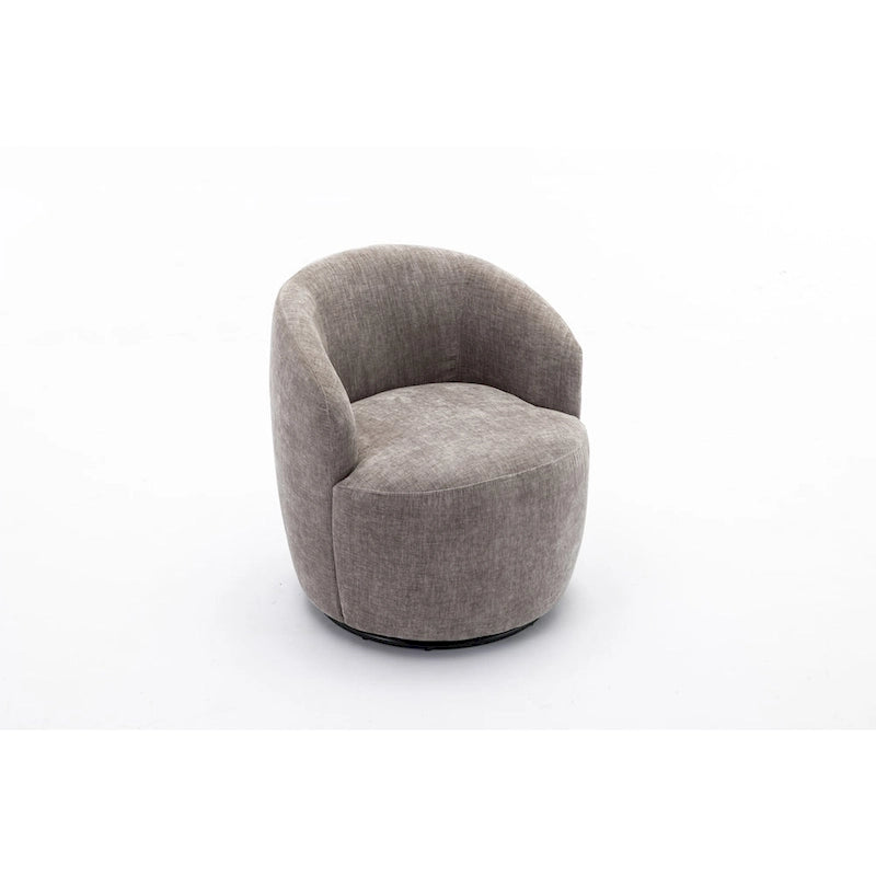 Chenille Fabric Swivel Accent Armchair Barrel Chair With Black Powder Coating Metal Ring