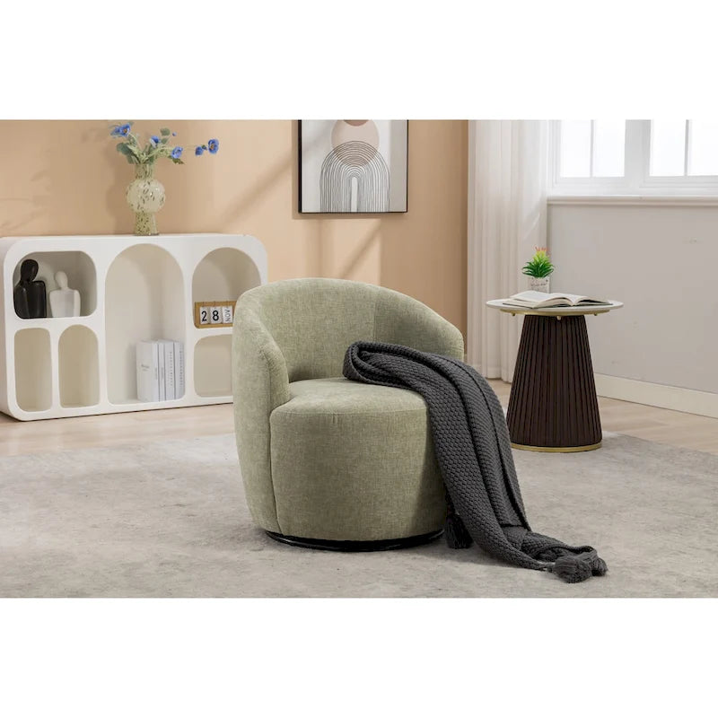 Chenille Fabric Swivel Accent Armchair Barrel Chair With Black Powder Coating Metal Ring