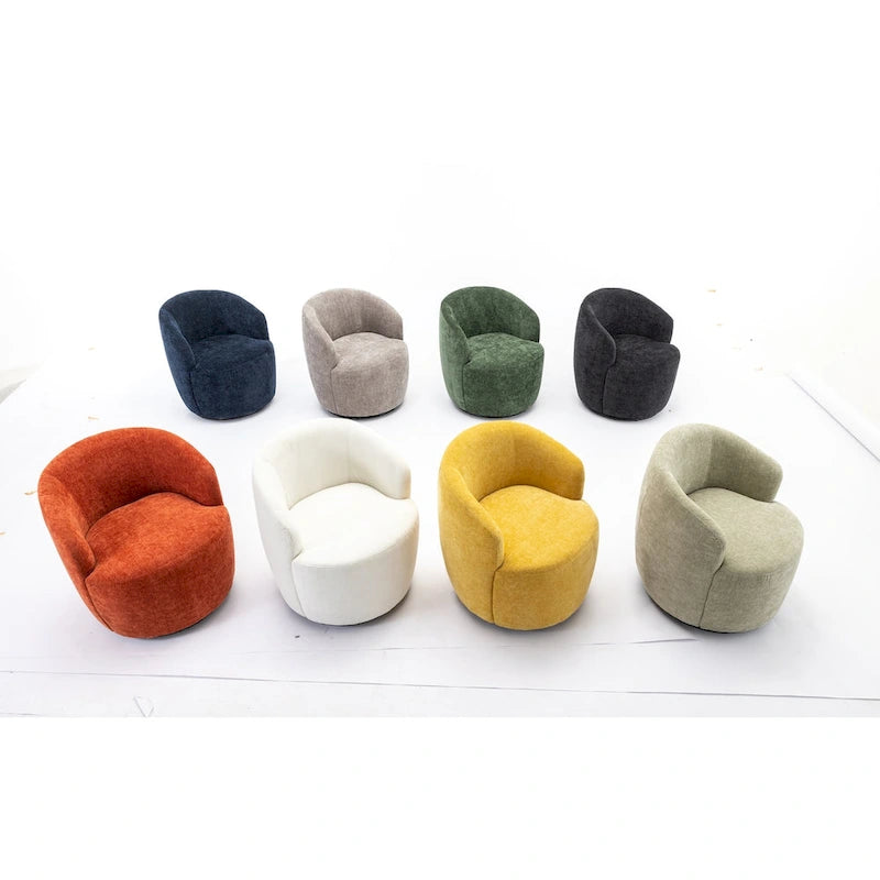 Chenille Fabric Swivel Accent Armchair Barrel Chair With Black Powder Coating Metal Ring