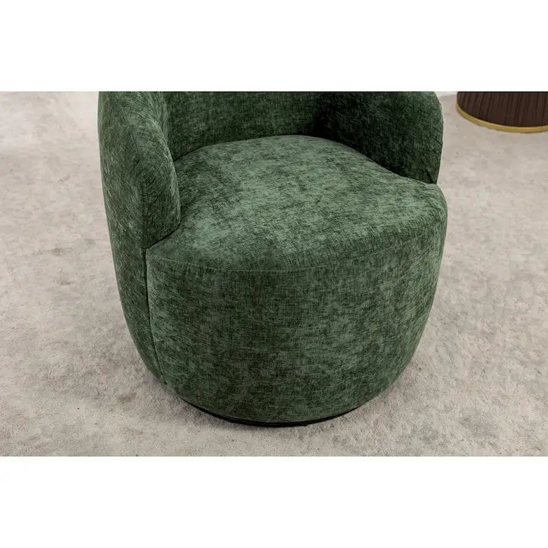 Chenille Fabric Swivel Accent Armchair Barrel Chair With Black Powder Coating Metal Ring