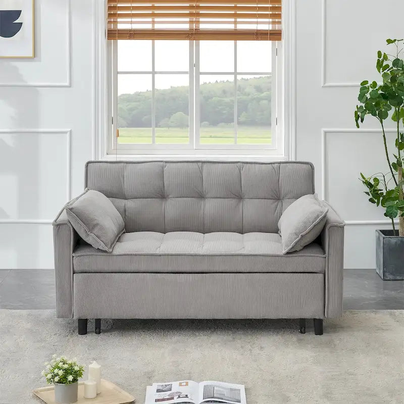 Modern Corduroy Sofa Bed with Adjustable Back