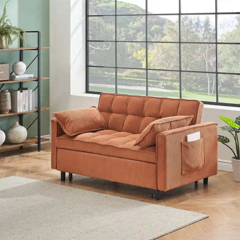 Modern Corduroy Sofa Bed with Adjustable Back