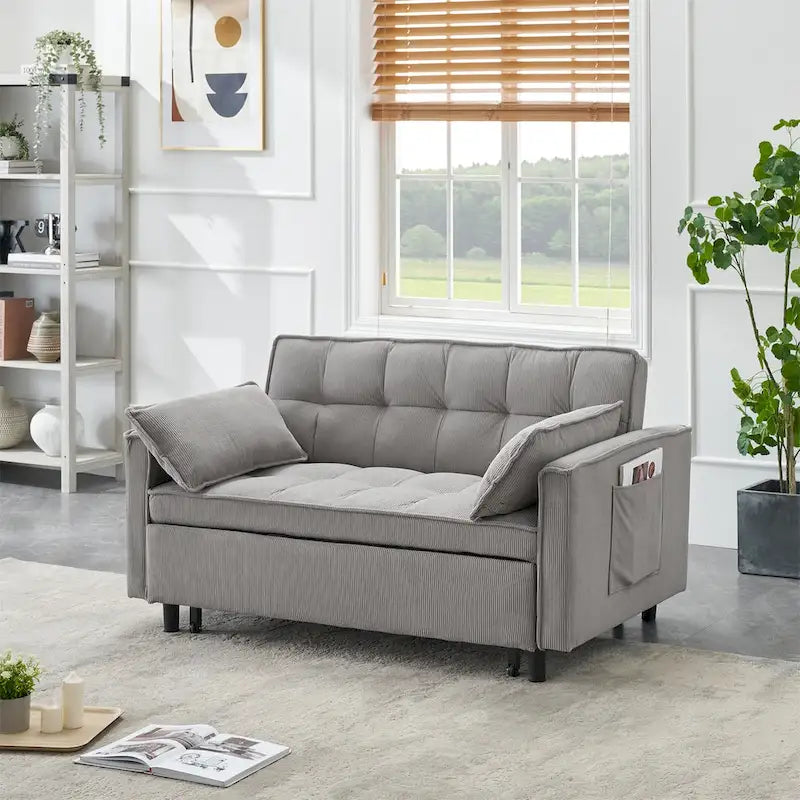 Modern Corduroy Sofa Bed with Adjustable Back