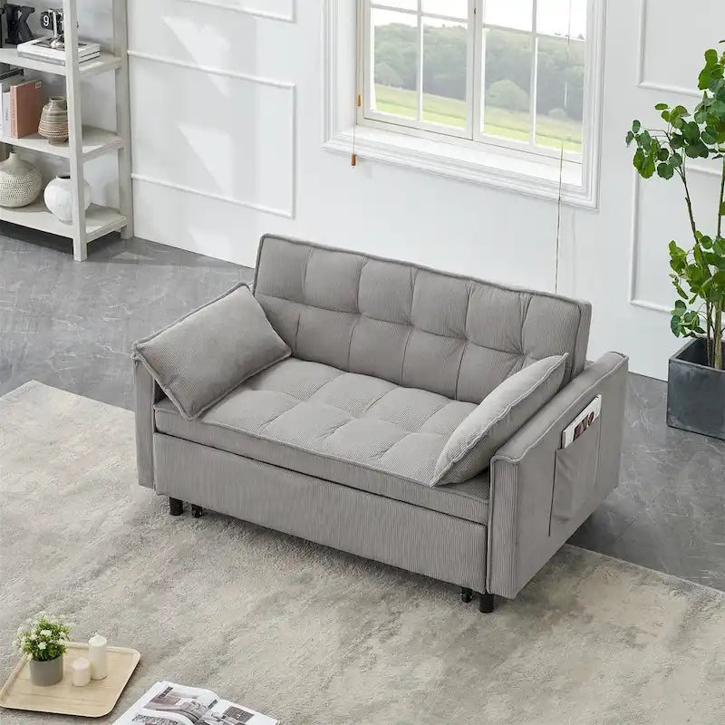 Modern Corduroy Sofa Bed with Adjustable Back