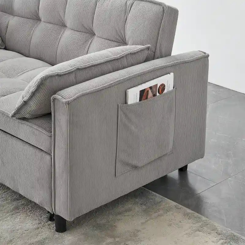 Modern Corduroy Sofa Bed with Adjustable Back