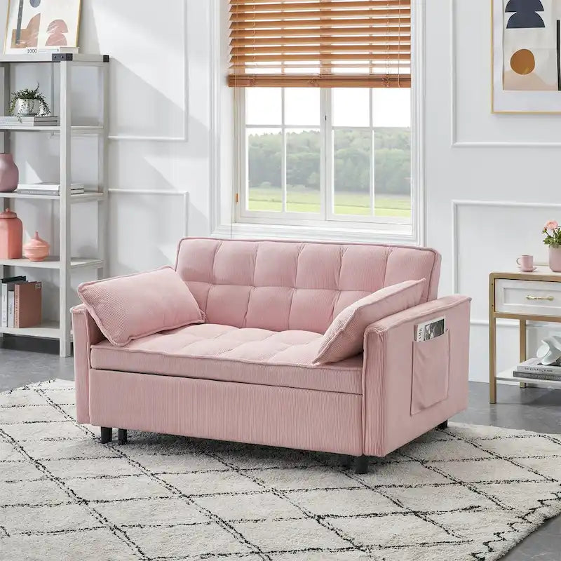 Modern Corduroy Sofa Bed with Adjustable Back