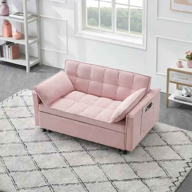 Modern Corduroy Sofa Bed with Adjustable Back
