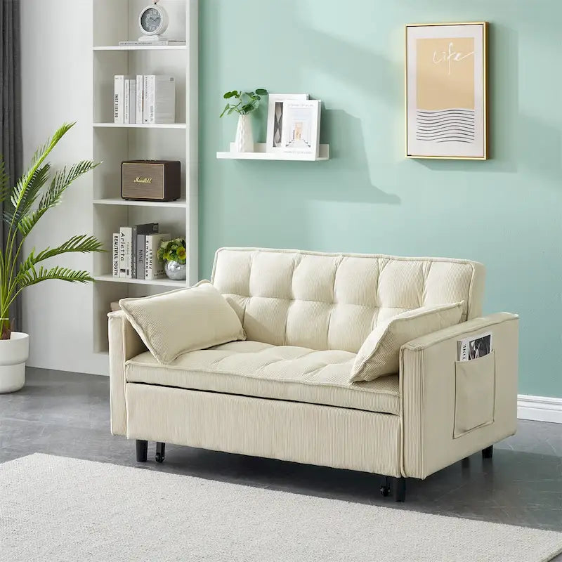 Modern Corduroy Sofa Bed with Adjustable Back
