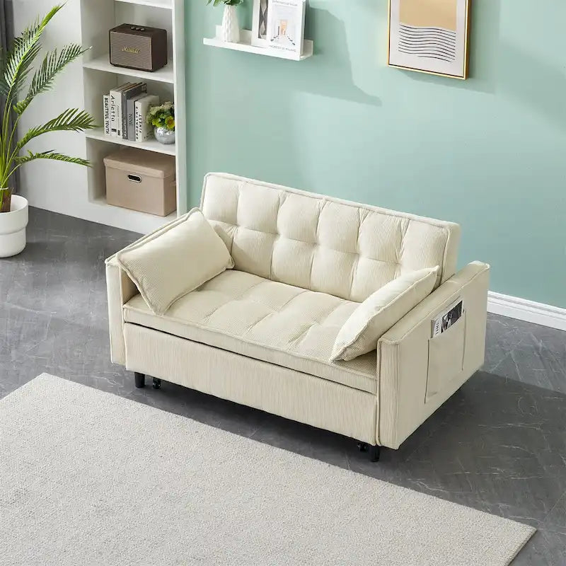 Modern Corduroy Sofa Bed with Adjustable Back