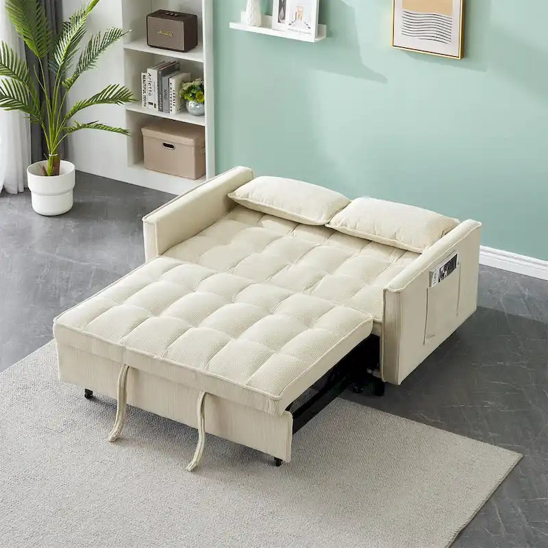 Modern Corduroy Sofa Bed with Adjustable Back